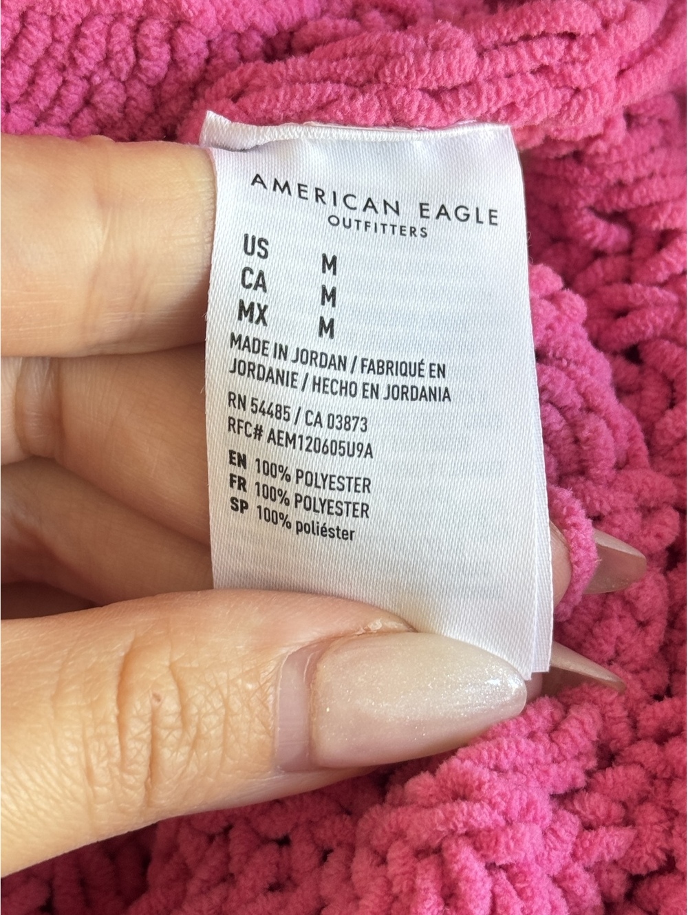 American Eagle Oversized Chenille Crewneck Sweater Hot Pink Chunky Knit Size M - Picture 7 of 9